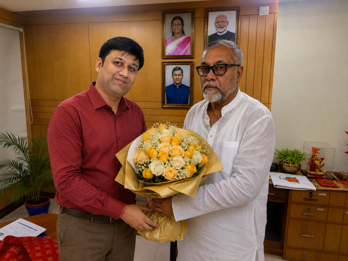 Courtesy meeting and felicitation during an industry-related interaction at an office