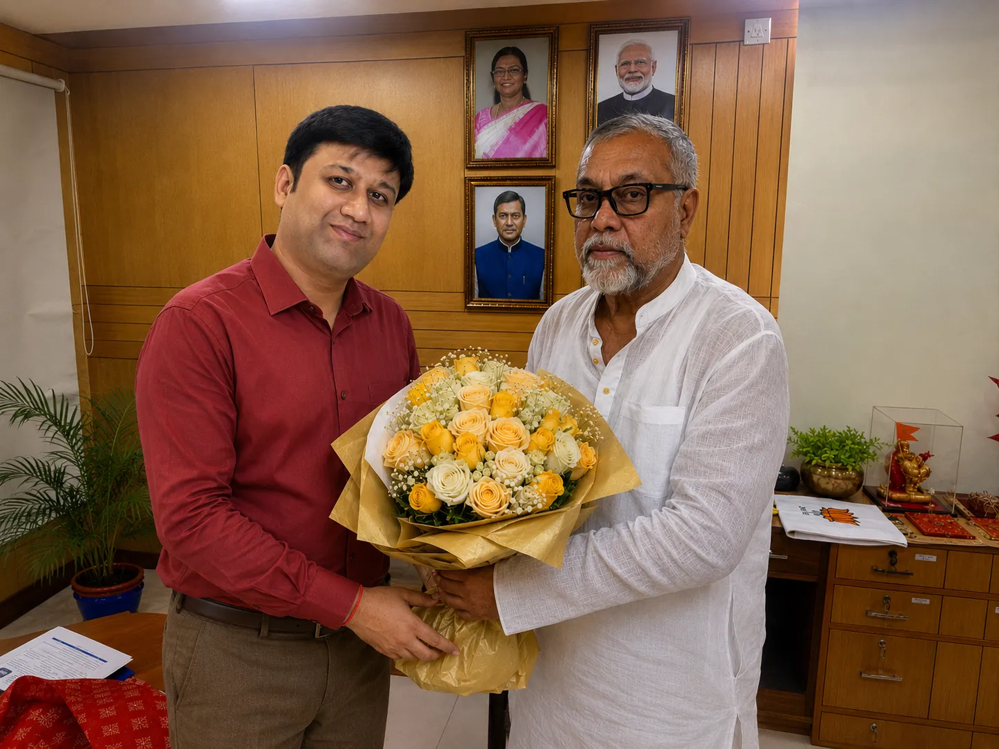 Courtesy meeting and felicitation during an industry-related interaction at an office